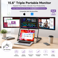 Monitor Triple de 15.6 Pulgadas, 1080P FHD IPS, Aleación de Aluminio, Pantalla Portátil, Contraste de 1000:1, para Uso Empresarial con Laptop, Windows/Mac