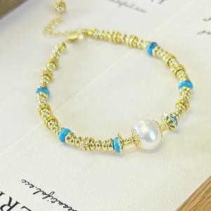 Turquoise Starry Sky Freshwater <b>Pearl</b> <b>Bracelet</b> with Quartz Exquisite Retro Beaded Jewelry <b>for</b> <b>Women</b> European American Style - Product Image 5