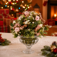 Bouquet de fleurs artificielles personnalisé rose poudré mélangé 30 cm, Ranunculus et Hortensia au toucher réel, Centre de table de mariage