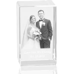 Gravação a laser personalizada 3d, cubo de cristal de foto, imagem estampada, bloco de vidro, papel para presente de casamento