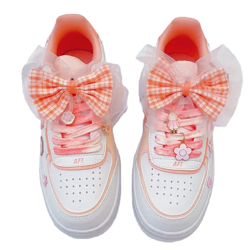 1PCS 신발 장식 격자 무늬 활 신발 끈 버클 DIY 운동화 캔버스 신발 장식 여성과 어린이 신발 액세서리