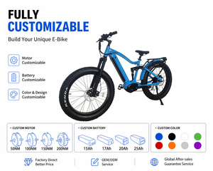 Vélo électrique tout-terrain personnalisable <span class=keywords><strong>1000W</strong></span> à <span class=keywords><strong>moteur</strong></span> central, pneus larges, 48V 17.4Ah, suspension intégrale 4 points - Product Image 1