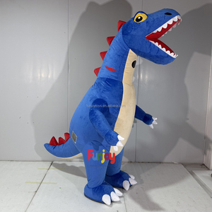 Disfraz Inflable <span class=keywords><strong>de</strong></span> Tiranosaurio Rex Azul, Traje <span class=keywords><strong>de</strong></span> Mascota <span class=keywords><strong>de</strong></span> <span class=keywords><strong>Dinosaurio</strong></span> <span class=keywords><strong>de</strong></span> Peluche <span class=keywords><strong>de</strong></span> Cuerpo Completo con Púas Rojas y Boca Abierta Grande - Product Image 2