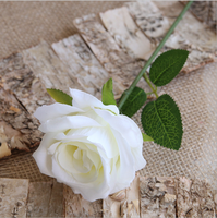 Fleur de rose artificielle en velours naturel JingRui R-7 de 30 cm de long avec 3 roses, tige de rose unique, décoration pour mariage et événements