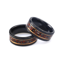 Eya — anneau en tungstène noir pour hommes, os de dinosaure rouge martelé, incrustation de météorite, anneau noir