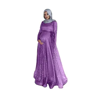High quality British wind Printed double maternity dress with pleated muslim women dress