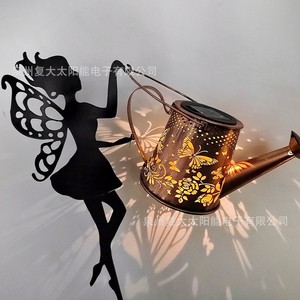 Lámpara Solar de Jardín con Forma de Regadera de Hierro, Lámpara Decorativa LED para Exteriores con Diseño de Silueta de Hadas - Product Image 2