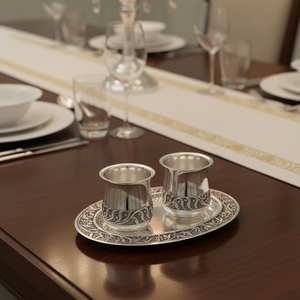 Ensemble de porte-verres en argent sterling avec plateau, artisanat traditionnel indien, vaisselle pour la maison, cadeaux et décoration - Product Image 1