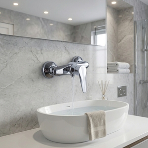 LEBED Robinet de bain et de douche mural classique en laiton massif et céramique, finition polie personnalisable, jet de pluie, 2 sorties d'eau - Product Image 3