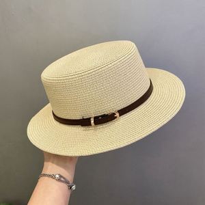 Flat Top Straw Brim Women's Wide Brimmed Panama Youth Street <b>Hats</b> Vacation Belt <b>Hat</b> Gift <b>for</b> Christmas Party - Product Image 4