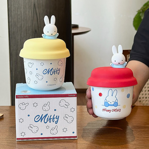 Miffy Rabbit Single Cup Ceramic <b>Mug</b> with Lid Red and Yellow Cartoon Design for Children and <b>Travel</b> Use - Product Image 3