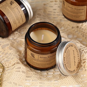 Petite bougie parfumée en bouteille marron, sans fumée, dans un verre couleur thé, décoration intérieure, événements, cadeau, parfum, faite à <span class=keywords><strong>la</strong></span> main - Product Image 4