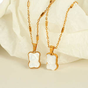 Collar con colgante de acero inoxidable 316L personalizado, chapado en oro PVD de 14K/18K, joyería fina de moda, collares con diseño de oso de concha blanca para mujer - Product Image 2
