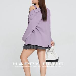 ชุดสูทผู้หญิงไซส์ใหญ่รุ่น Runqi สีม่วงหม่น เสื้อเบลเซอร์ผ้าทวิล กระโปรงจีบสีเทา ชุดลำลองสีพื้น - Product Image 5