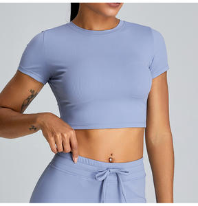 OEM النساء مضلع المحاصيل أعلى تي شيرت مع طماق مضيئة <span class=keywords><strong>2</strong></span> مجموعات بالإضافة إلى حجم اليوغا الرياضية مجموعات صالة ألعاب رياضية لياقة بدنية نشطة - Product Image 3