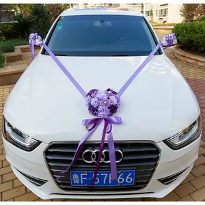 Профессиональный производитель, свадебный набор украшений для автомобиля, лента в форме сердца, цветок для свадьбы