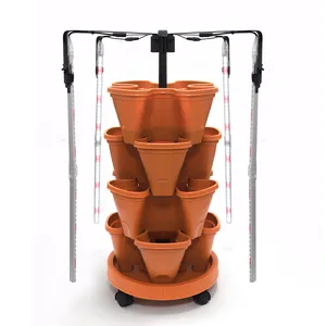 4 Tier jardines verticales đất dọc vườn tự tưới Chậu hoa Stackable dâu tây tháp trồng trong nhà