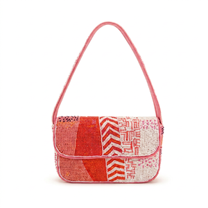 Sac bandoulière léger pour femme, imprimé corail avec empiècements perlés et rabat, capacité jusqu'à 1L, idéal pour mariage - Product Image 1
