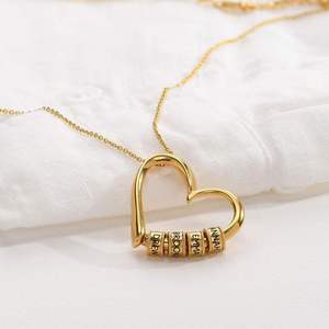 Engraved Custom Made Whole Sell Big Heart Pendant with Engraved Laser <b>Name</b> Beads for Personalized Stainless Steel Necklace - Product Image 3