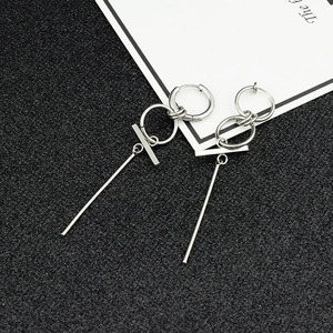 Boucles d'oreilles pendantes géométriques au design simple et original, plaquées argent, unisexes, en acier inoxydable, vente en gros de bijoux - Product Image 2