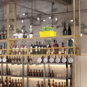 Estantes de Hierro Industriales Personalizados, Muebles de Comedor, Vitrina de Techo, Barra LED, Soporte de Pared para Botellas de Vino - Product Image 3