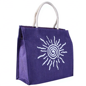 High Quality Purple Jute <b>Canvas</b> <b>Tote</b> Bag With Printing Zipper Closure White Rope Handles All Seasons Shopping Bag For Bulk Sale - Product Image 3