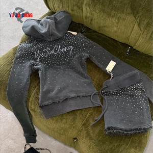 Conjunto de Sudadera con Capucha y Falda de Felpa con Cierre y Pedrería Personalizada, Estilo Y2K, Ropa Urbana de Dos Piezas, Conjunto Informal para Mujeres Altas - Product Image 1