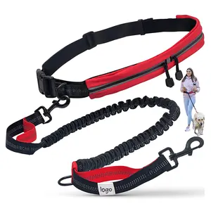 Hands-free Jogging Hiking Running Belt 120-180 Cm Elastic Dog Lead With Waist Bag For Medium And Large Dogs