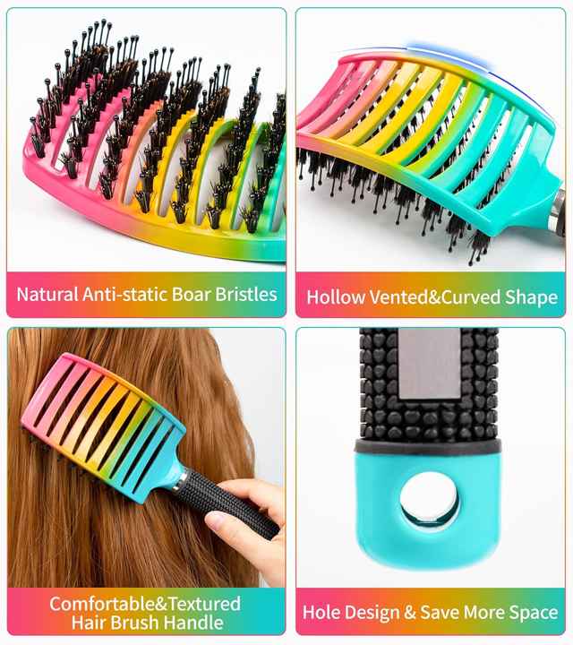 Natural Detangler Custom Logo Curly Curved Vented Detangling Hair Brush - Hair Brush And Vent - View #12