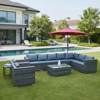 Vente chaude usine : Ensemble de mobilier d'extérieur modulable personnalisé, grand canapé en rotin PE avec ottomanes et table basse pour jardin