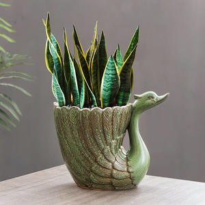 19A19 Мультяшные животные, лебеди, мясистые зеленые цветочные горшки, зеленые глазированные Керамические домашние декоративные цветочные горшки. - Product Image 5