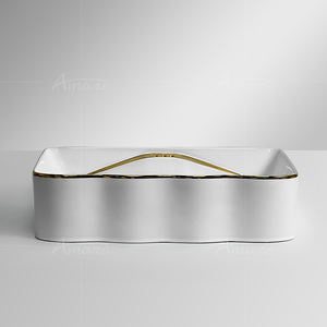 Pia de Banheiro Luxuosa Lavabo Sanitário Cerâmico Quadrado com Superfície de Cerâmica para Lavagem das Mãos - Product Image 5