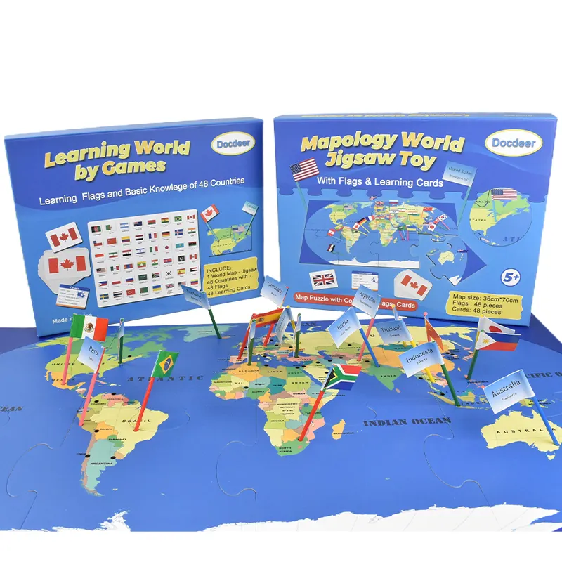Jeu de Puzzle éducatif en forme de carte du monde pour enfants