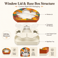 Boîte à couvercle et base imprimée sur mesure avec motif feuille d'automne et fenêtre transparente en PET, emballage cadeau rigide pour biscuits, pâtisseries et thé