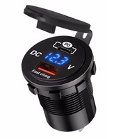 Cargador de Coche con Puerto PD QC3.0 y Medidor de Voltaje, Toma de Corriente de Carga Rápida 3.0 para Motocicletas, Camiones, Barcos y Autocaravanas de 12V/24V