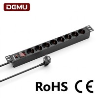 PDU industriel 1U 8 prises Schuko Type F Protection contre les surcharges bipolaires T5 Aluminium CE RoHS