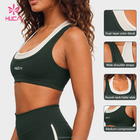 ODM Logo Kustom Dukungan Tinggi Bahan Nylon Spandex Lembut Warna Kontras Atasan Yoga Berlapis Ganda Halter Sports Bra Dengan Bantalan yang Dapat Dilepas
