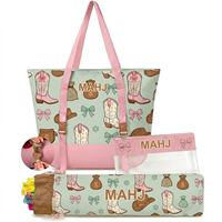 Sac de rangement Mahjong de style western américain pour bottes de cowboy, sac à main trois pièces et trousse de maquillage