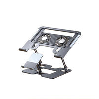 Support de refroidissement pour ordinateur portable et téléphone en acier au carbone 2-en-1 pliable et réglable avec ventilateur et support pour téléphone – Vente en gros
