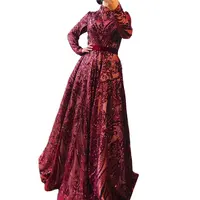 Đầm Nữ Hồi Giáo Cổ Cao Tay Dài Màu Đỏ Rượu Vang 2021 Đầm Dự Tiệc Trang Trọng Serene Hill LA70530 Ngoại Cỡ