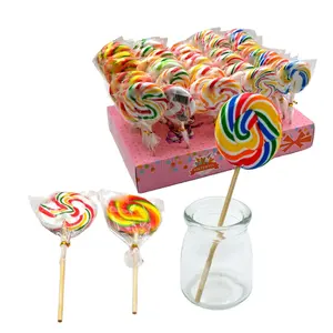 30g Sweet rainbow colorful round flat swirl lollipop