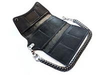 Dompet Rantai Lipat Tiga, Dompet Rantai Kulit Sapi Premium Logo Kustom Timbul