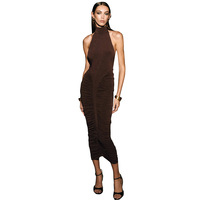 Nouvelle Robe de Soirée Plissée Moulante Sexy pour Femme, Col Halter, Dos Nu, Longue, Unie, Lavable, en Spandex, Collection Été 2026 - Vente en Gros