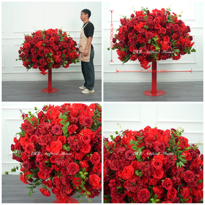 Bouquet de fleurs artificielles géantes de 1,3 m de diamètre, centre de table classique, combinaison de roses rouges en soie <span class=keywords><strong>et</strong></span> de fleurs de cerisier, fausse composition florale - Product Image 3