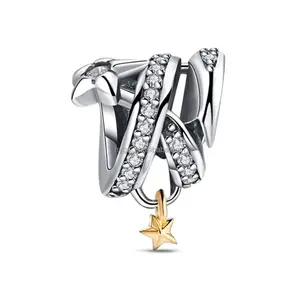 S925 gümüş yıldız Diy Premium kakma gevşek boncuk bilezik Charm boncuklu bilezik aksesuarları ile