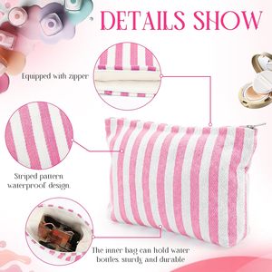 Custom Logo Printing Canvas Monogram Bag Stripe Cosmetic Pencil <b>Case</b> Packing Pouch Natural Canvas <b>Makeup</b> Bag With Zipper - Product Image 6