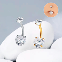 Acier chirurgical Nombril Piercing Double Coeur Pvd Or Argent Plaqué Mode Zircon Ventre Piercing Bijoux