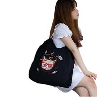Sac à provisions japonais en nylon écologique à la mode avec motif de lettres brodées sac élégant en toile avec poignée en corde