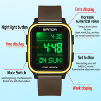 SANDA 2211 Jam Tangan Digital Layar Tunggal untuk Pelajar, Jam Tangan Elektronik Multifungsi Tahan Air dengan Penghitung Waktu Mundur