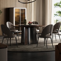 Mitte des Jahrhunderts modern Walnuss Massivholz Esstisch Licht Luxus runder Esstisch mit Plattenspieler Edelstahl Esstisch